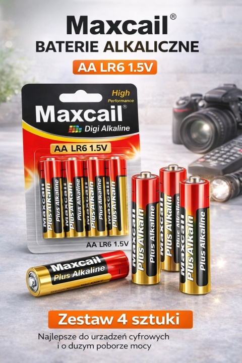 Baterie MAXCAIL AA LR6 1.5V 4 szt Długotrwałe Mocne Do Pilota Zabawek Latarki