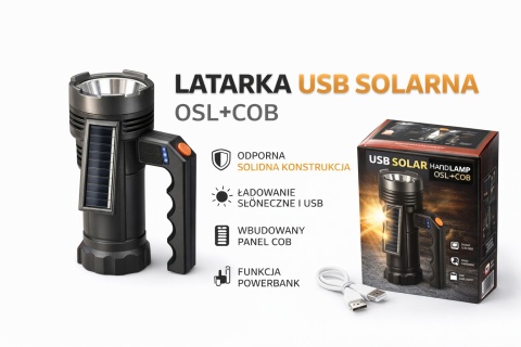 Latarka solarna USB OSL+COB