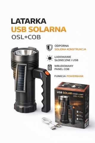 Latarka solarna USB OSL+COB