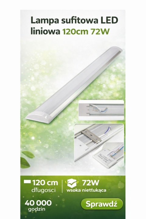 30x LAMPA LED 120CM NATYNKOWA ŚWIETLÓWKA DO GARAŻU 72W MOCNA PLAFON