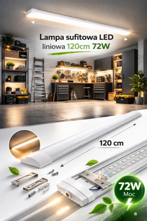 30x LAMPA LED 120CM NATYNKOWA ŚWIETLÓWKA DO GARAŻU 72W MOCNA PLAFON