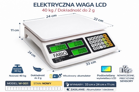 Waga sklepowa elektroniczna LCD 40 KG.